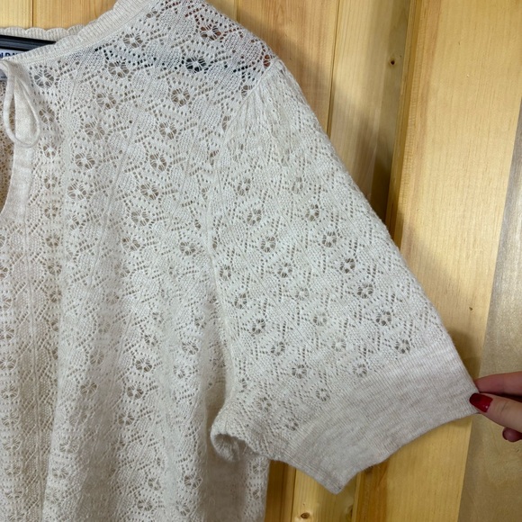 Old Navy Womens Puff Sleeve Tie Sweater Oatmeal Size 4X Dainty Holiday Open Knit - Picture 13 of 16